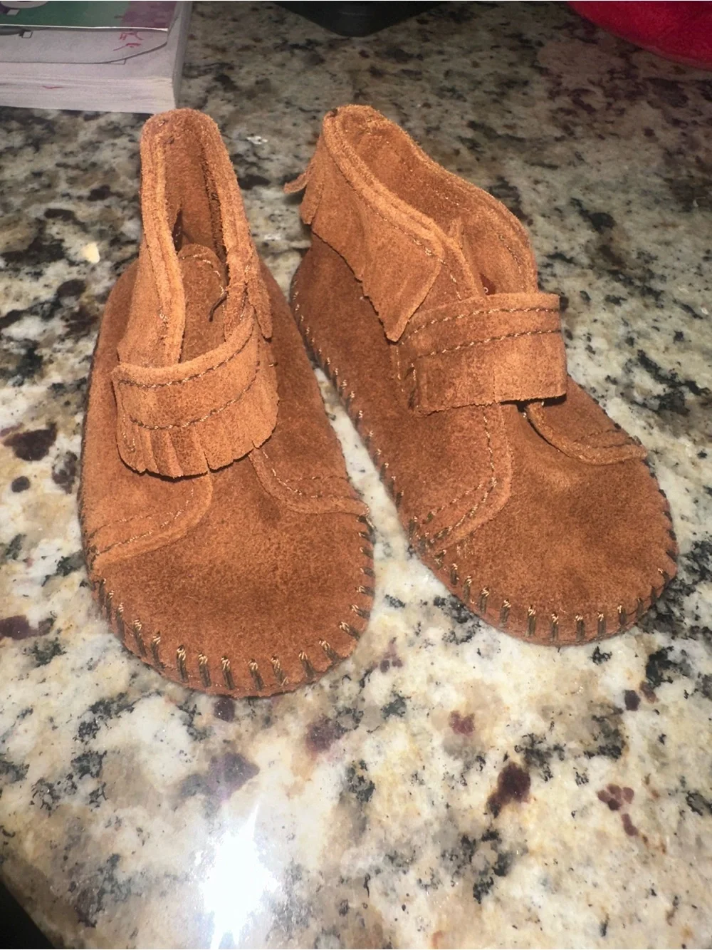Minnetonka Toddler Fringe Moccasins in Cognac Brown